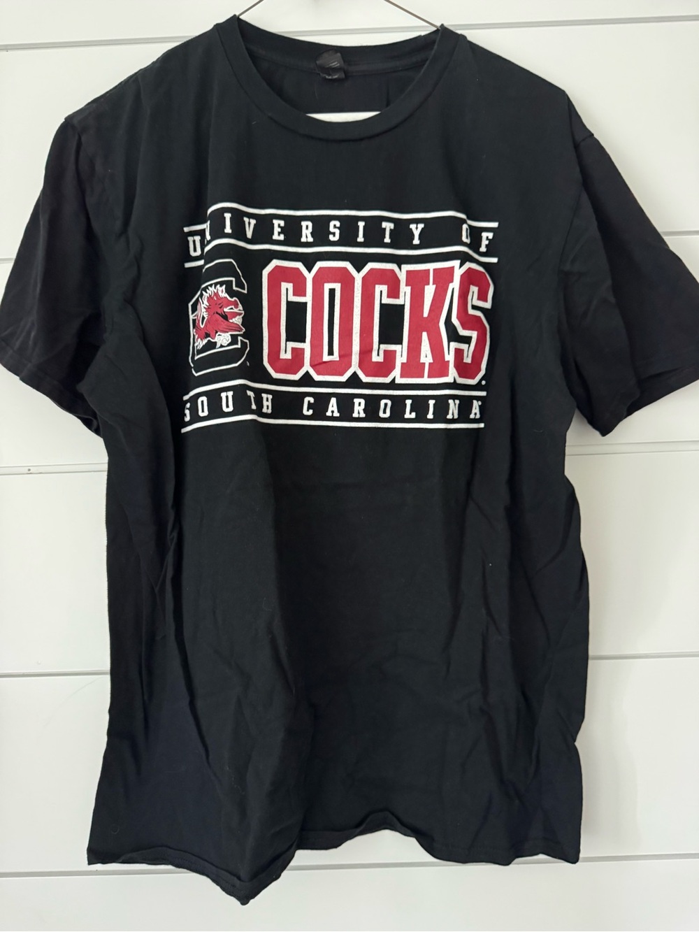 Gildan Black Short Sleeve Tee with Red & White 'Cocks' Graphic